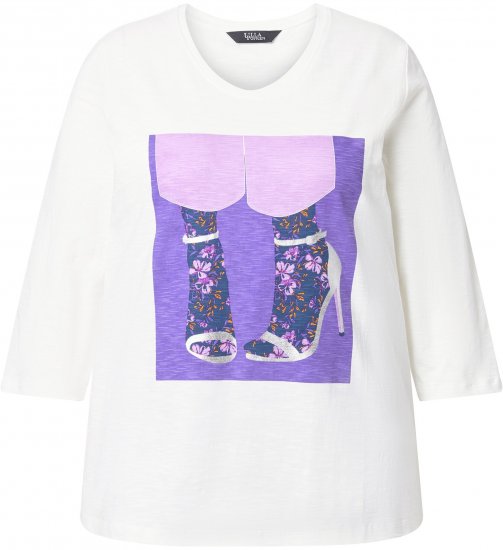 Ulla Popken Fashion Graphic T-Shirt Off-White - Trykket T-skjorter for dame - 