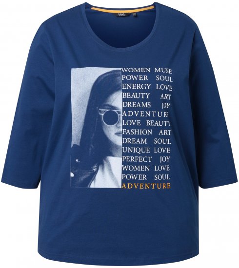 Ulla Popken Inspirational Graphic Lettering 3/4 Sleeve Tee Dark Blue - Trykket T-skjorter for dame - 