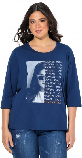 Ulla Popken Inspirational Graphic Lettering 3/4 Sleeve Tee Dark Blue - Trykket T-skjorter for dame - 