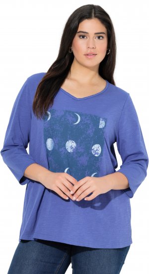 Ulla Popken Meet Me In The Moonlight 3/4 Sleeve Graphic Tee Atlantic Blue - Trykket T-skjorter for dame - 