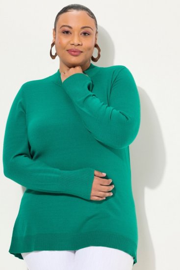 Ulla Popken Long Sleeves Mock Turtleneck Sweater Emerald Green - Hettegensere og collegegensere - Myke gensere, hettegensere og strikk