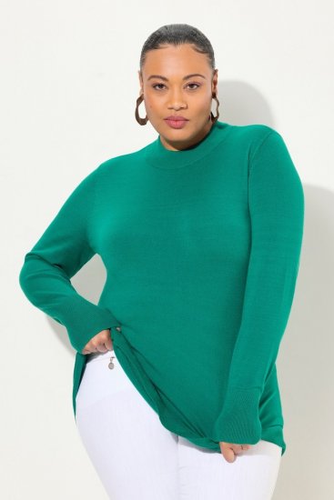 Ulla Popken Long Sleeves Mock Turtleneck Sweater Emerald Green - Hettegensere og collegegensere - Myke gensere, hettegensere og strikk