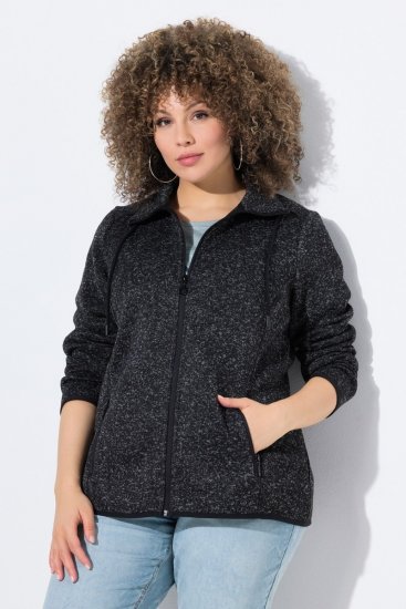 Ulla Popken Heather Knit Fleece Jacket Black - Hettegensere og collegegensere - Myke gensere, hettegensere og strikk