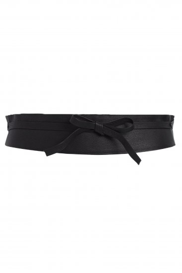 Ulla Popken Soft Leather Tie Belt Black - Damebelter i store størrelser - 