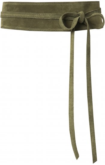 Ulla Popken Leather Tie Belt Olive Gray - Damebelter i store størrelser - 