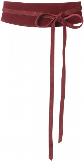 Ulla Popken Leather Tie Belt Dark Red - Damebelter i store størrelser - 