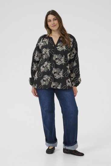 Kaffe Curve Kimmie Blouse Black Chalk Embroidery - Bluser - 