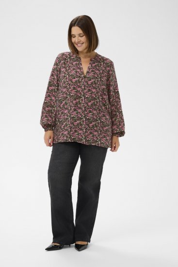 Kaffe Curve Belle Blouse Pink Black Graphic Flower - Bluser - 