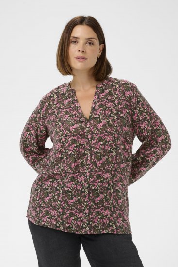 Kaffe Curve Belle Blouse Pink Black Graphic Flower - Bluser - 