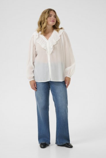 Kaffe Curve Lana Frill Blouse White - Bluser - 
