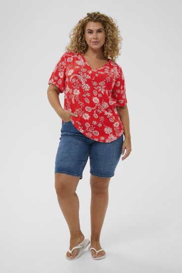 Kaffe Curve Ami Short Sleeve Blouse Printed Poppy Red - Bluser & tunikaer - 