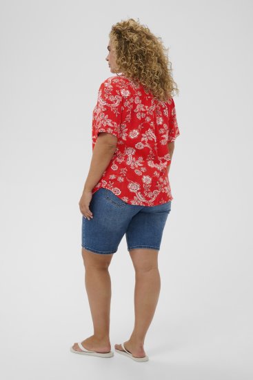 Kaffe Curve Ami Short Sleeve Blouse Printed Poppy Red - Bluser & tunikaer - 