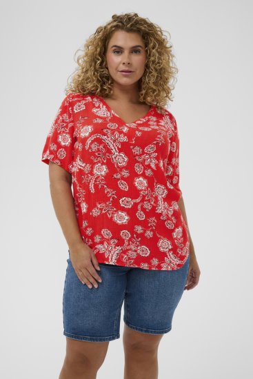 Kaffe Curve Ami Short Sleeve Blouse Printed Poppy Red - Bluser & tunikaer - 