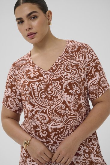 Kaffe Curve Ami Short Sleeve Blouse Printed Henna Brown - Bluser & tunikaer - 