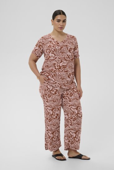 Kaffe Curve Ami Short Sleeve Blouse Printed Henna Brown - Bluser & tunikaer - 