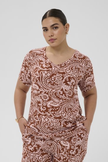 Kaffe Curve Ami Short Sleeve Blouse Printed Henna Brown - Bluser & tunikaer - 
