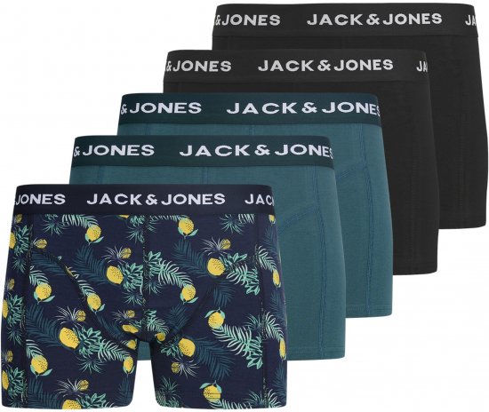 Jack & Jones Jake Lemon 5-Pack Trunks Black/Blue - Boxershorts - Boksershorts for menn i store størrelser
