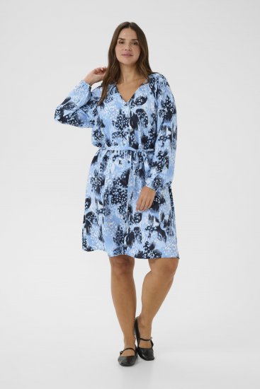 Kaffe Curve Aliana Dress Blue Flower Animal - Midikjoler - 