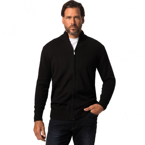 JP1880 Cardigan Knitted with Zipper Black TALL - HERREKLÆR MT-6XLT - Klær for høye menn