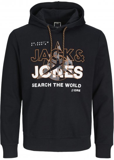 Jack & Jones Hunt Hoodie Black - Gensere og hettegensere - Store hettegensere - 2XL-14XL