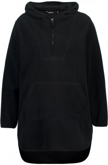 Ulla Popken Teddy Fleece Hooded Zip Neck Sweatshirt Black - Hettegensere og collegegensere - Myke gensere, hettegensere og strikk