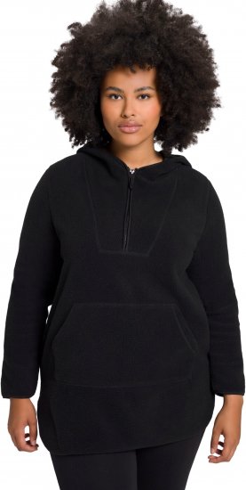 Ulla Popken Teddy Fleece Hooded Zip Neck Sweatshirt Black - Hettegensere og collegegensere - Myke gensere, hettegensere og strikk