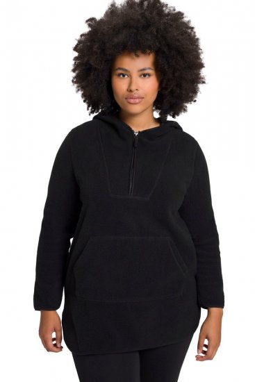 Ulla Popken Teddy Fleece Hooded Zip Neck Sweatshirt Black - Hettegensere og collegegensere - Myke gensere, hettegensere og strikk