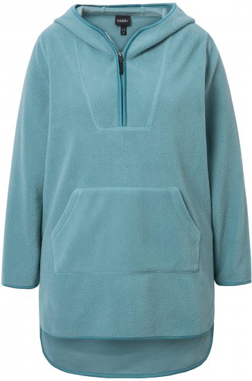 Ulla Popken Teddy Fleece Hooded Zip Neck Sweatshirt Ice Green - Hettegensere og collegegensere - Myke gensere, hettegensere og strikk