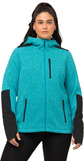 Ulla Popken Contrast Inserts Sweater Knit Hoodie Aquamarine - Hettegensere og collegegensere - Myke gensere, hettegensere og strikk