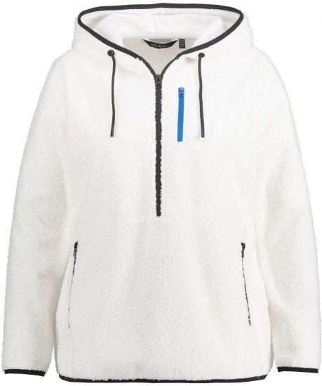 Ulla Popken Teddy Fleece Partial Zip Hoodie Snow White - Hettegensere og collegegensere - Myke gensere, hettegensere og strikk