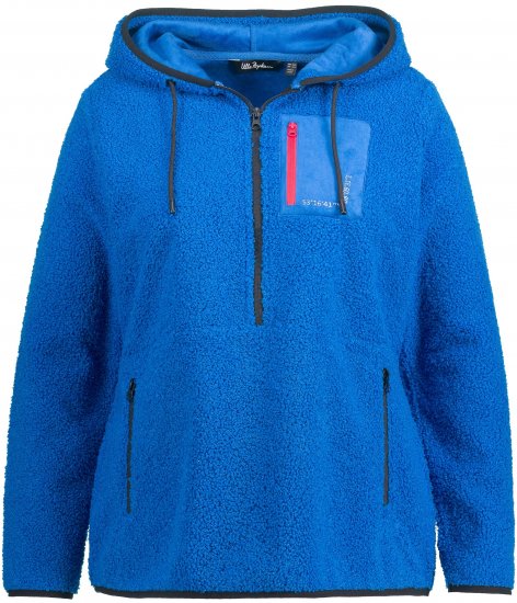 Ulla Popken Teddy Fleece Partial Zip Hoodie Royal Blue - Hettegensere og collegegensere - Myke gensere, hettegensere og strikk