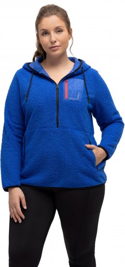 Ulla Popken Teddy Fleece Partial Zip Hoodie Royal Blue - Hettegensere og collegegensere - Myke gensere, hettegensere og strikk