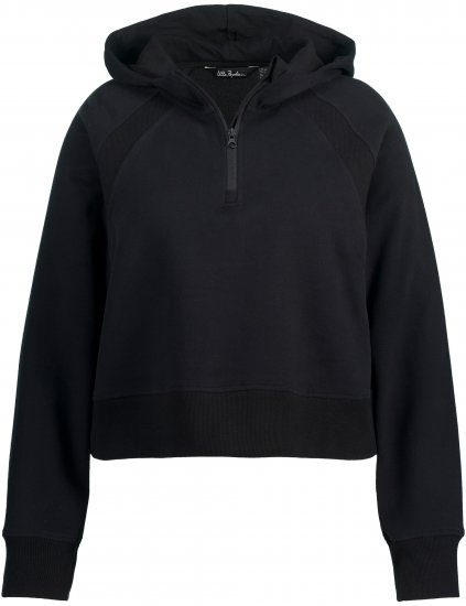 Ulla Popken Ribbed Inset Zip Collar Hoodie Black - Hettegensere og collegegensere - 