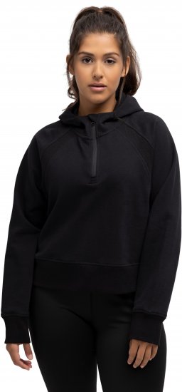 Ulla Popken Ribbed Inset Zip Collar Hoodie Black - Hettegensere og collegegensere - 