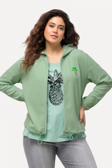 Ulla Popken Drawstring Hem Zip-Up Hoodie Light Green - Hettegensere og collegegensere - Myke gensere, hettegensere og strikk
