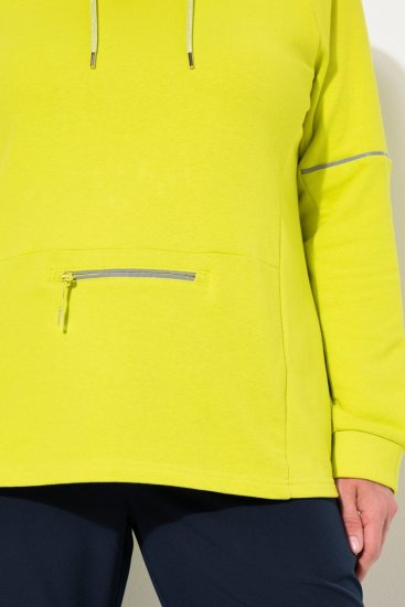 Ulla Popken Zippered Pocket and Reflective Piping Hoodie Green Apple - Hettegensere og collegegensere - Myke gensere, hettegensere og strikk