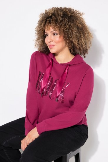 Ulla Popken Rock Sequined Hoodie Ruby - Hettegensere og collegegensere - Myke gensere, hettegensere og strikk
