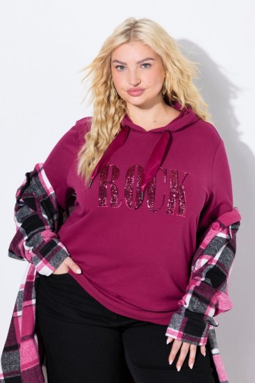 Ulla Popken Rock Sequined Hoodie Ruby - Hettegensere og collegegensere - Myke gensere, hettegensere og strikk