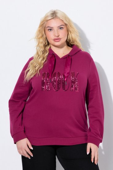 Ulla Popken Rock Sequined Hoodie Ruby - Hettegensere og collegegensere - Myke gensere, hettegensere og strikk