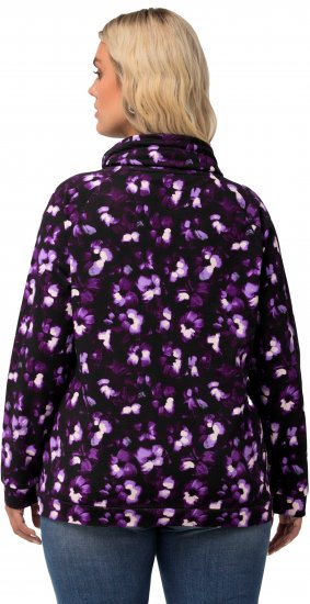 Ulla Popken Floral Print Drawstring Collar Hoodie Black - Hettegensere og collegegensere - Myke gensere, hettegensere og strikk