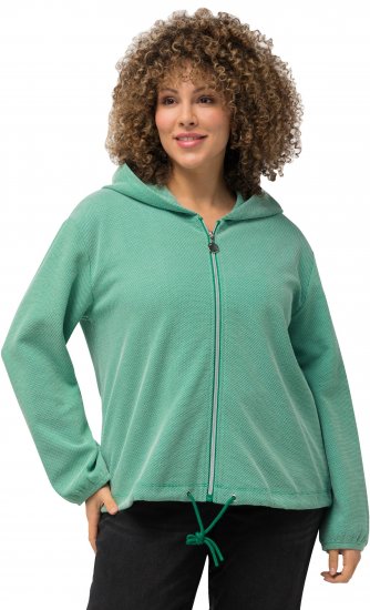 Ulla Popken Drawstring Hem Two-Tone Knit Hoodie Emerald Green - Hettegensere og collegegensere - Myke gensere, hettegensere og strikk