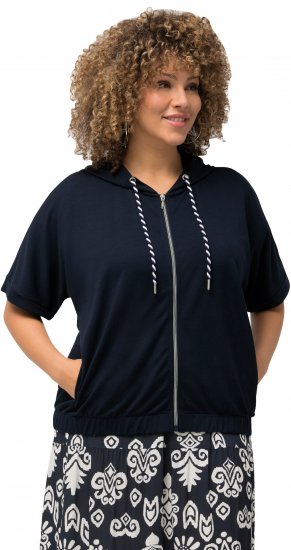 Ulla Popken Short Sleeve Zip-Up Hoodie Navy - Hettegensere og collegegensere - Myke gensere, hettegensere og strikk