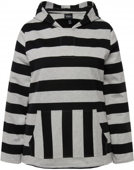 Ulla Popken Mixed Stripe Long Sleeve Hoodie Black - Hettegensere og collegegensere - Myke gensere, hettegensere og strikk