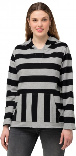 Ulla Popken Mixed Stripe Long Sleeve Hoodie Black - Hettegensere og collegegensere - Myke gensere, hettegensere og strikk