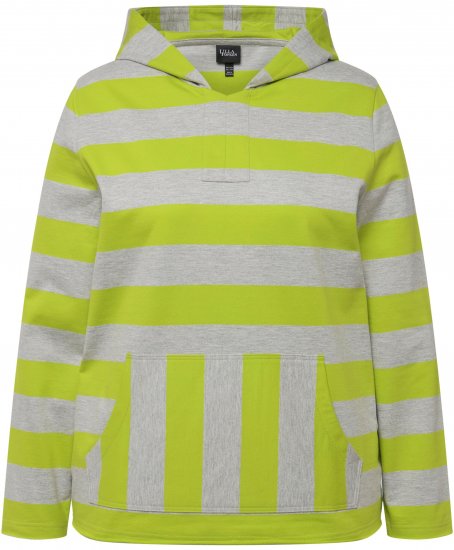 Ulla Popken Mixed Stripe Long Sleeve Hoodie Apple Green - Hettegensere og collegegensere - Myke gensere, hettegensere og strikk