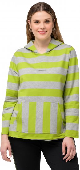Ulla Popken Mixed Stripe Long Sleeve Hoodie Apple Green - Hettegensere og collegegensere - Myke gensere, hettegensere og strikk