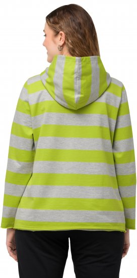 Ulla Popken Mixed Stripe Long Sleeve Hoodie Apple Green - Hettegensere og collegegensere - Myke gensere, hettegensere og strikk