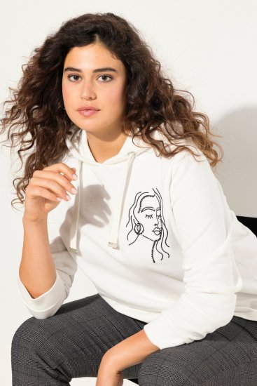 Ulla Popken Face Graphic Long Sleeve Hoodie Off-White - Hettegensere og collegegensere - Myke gensere, hettegensere og strikk