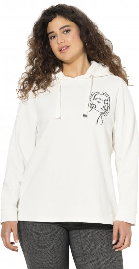 Ulla Popken Face Graphic Long Sleeve Hoodie Off-White - Hettegensere og collegegensere - 