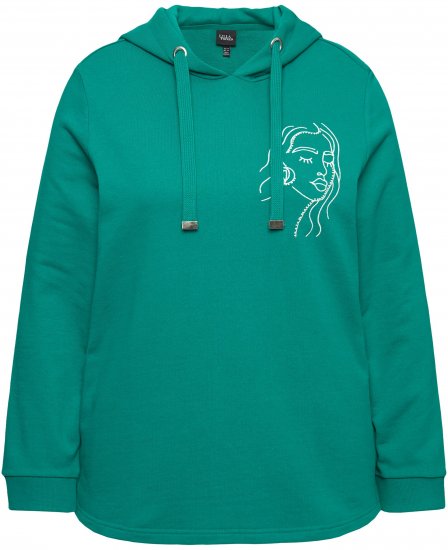 Ulla Popken Face Graphic Long Sleeve Hoodie Emerald Green - Hettegensere og collegegensere - Myke gensere, hettegensere og strikk